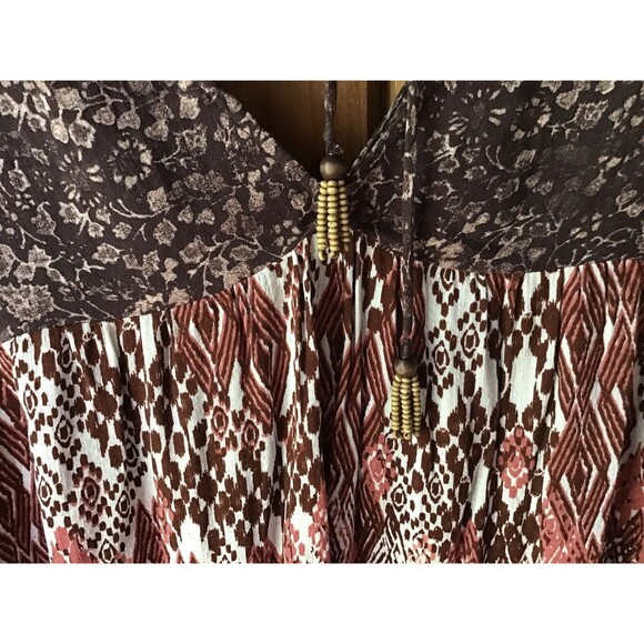 Knox Rose Top Size L Brown Batik Beaded Tassel Boho Hippie Casual Lightweight - Picture 5 of 8